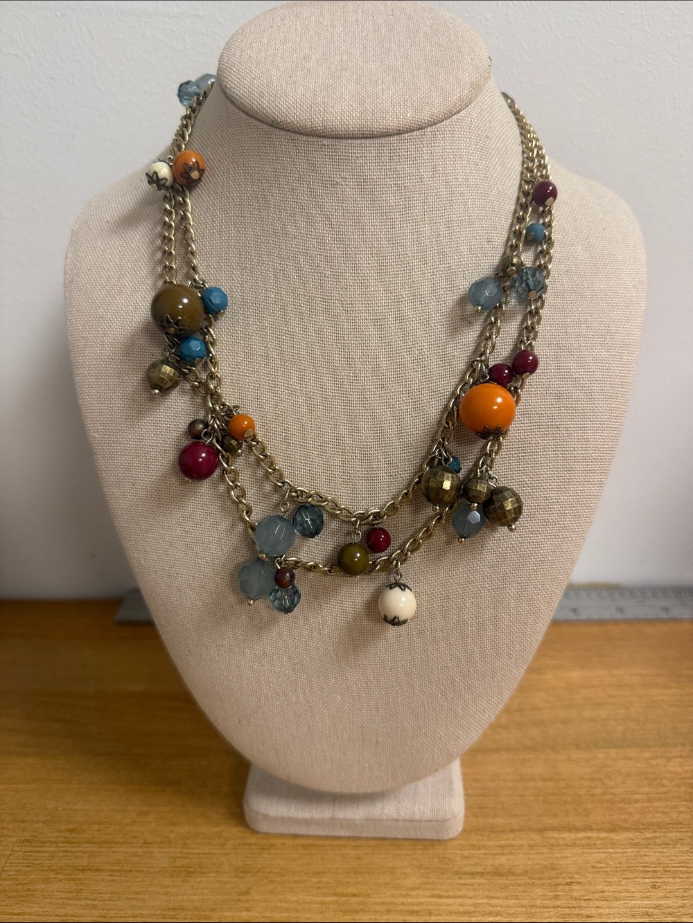 Long layering wrap necklace with colorful bead charm pendants